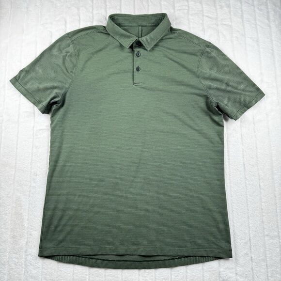 Lululemon Polo Shirt Men L Green Stripe Evolution Performance Golf Short Sleeve - Picture 1 of 11